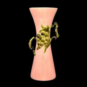 Vintage 1950's MCM Hull Tokay Tall Pink Green Grapes Motif Ceramic Vase 12"